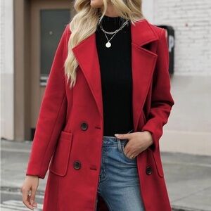 Women's Red Double-Breasted Coat